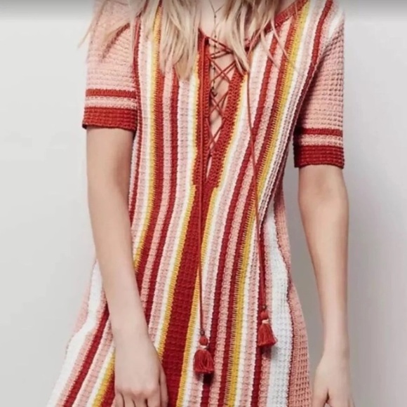 FREE PEOPLE CROCHET LACE UP DRESS XS/S - Picture 1 of 3